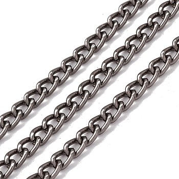 Oval Oxidation Aluminum Curb Chains, Unwelded, with Spool, Black, Link: 8x4.5x1.2mm, about 30m/roll