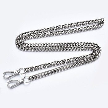 Bag Chains Straps, Iron Curb Link Chains, with Alloy Swivel Clasps, for Bag Replacement Accessories, Platinum, 1190x9mm