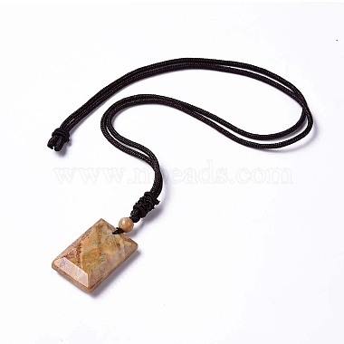 Dyed Natural Fossil Coral Rectangle Pendant Necklace for Women(NJEW-C002-02B)-2