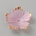 Acrylic Bead Caps, 5-Petal Flower, Golden Metal Enlaced, Pink, 27x28x5.5mm, Hole: 1.8mm(MACR-TAC0008-04A)