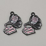 Zinc Alloy Enamel Pendants, Black, Phonograph, 29.5x23x1.3mm, Hole: 2mm(ENAM-CJC0021-20D)