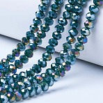 Electroplate Glass Beads Strands, Opaque Solid Color, AB Color Plated, Faceted, Rondelle, Teal, 8x6mm, Hole: 1mm, about 60~62pcs/strand, 39~40cm(EGLA-A034-P8mm-B10)