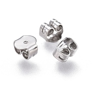 304 Stainless Steel Ear Nuts, Friction Earring Backs for Stud Earrings, Stainless Steel Color, 5x5x3.5mm, Hole: 0.8mm(X-STAS-F203-07P)