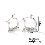 Chic Twisted Doughnut Design Copper Hoop Earrings, with Zirconia, Fashionable Women's Accessories, Platinum, 25x21mm(KE0163-1)