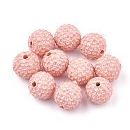 Handmade Polymer Clay Rhinestone Beads, Round, Light Salmon, 10mm, Hole: 1.6mm(CLAY-T014-10mm-08)