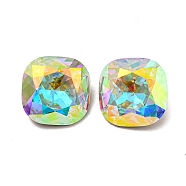 Glass Rhinestone Cabochons, Point Back & Back Plated, Faceted, Square, Crystal AB, 18x18x9mm(RGLA-M017-N02-001ST)