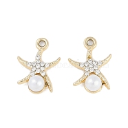 UV Plating Alloy Pendants, with Rhinestone and ABS Plastic Imitation Pearl Beads, Lead Free & Cadmium Free, Starfish, Starfish, 21x16x5mm, Hole: 2mm(FIND-M018-08A-G)