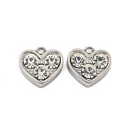 304 Stainless Steel Pendants, with Rhinestone, Heart Charms, Crystal, 7x8x3mm, Hole: 1mm(STAS-L080-001P-03)