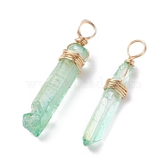 Natural Quartz Pendants, with Eco-Friendly Copper Wire Wrapped, Chip, Light Gold, 28~29.5x4~6x4~5.5mm, Hole: 3.5~4mm(PALLOY-JF01271-01)