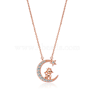 Chinese Zodiac Necklace Sheep Necklace 925 Sterling Silver Rose Gold Lamb on the Moon Pendant Charm Necklace Zircon Moon and Star Necklace Cute Animal Jewelry Gifts for Wome, Sheep, 15 inch(38cm)(JN1090H)
