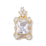 Brass Micro Pave Cubic Zirconia Pendants, wiht Glass, Rectangle, Clear, 25mm, Hole: 4x1mm(FIND-C047-10KCG-02)