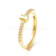 Clear Cubic Zirconia Initial Letter Adjustable Ring, Golden Brass Jewelry for Women, Letter.I, Inner Diameter: 18mm(RJEW-C052-01G-I)