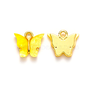 Alloy Pendants, with Resin and Glitter Powder, Cadmium Free & Lead Free, Butterfly, Golden, Gold, 13x13~15x3.5mm, Hole: 2mm(RESI-S385-004C)