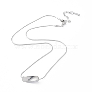 304 Stainless Steel Twist Rectangle Pendant Necklace with Snake Chains, Stainless Steel Color, 15.94 inch(40.5cm)(NJEW-K252-01P)