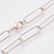 Brass Round Oval Paperclip Chain Necklace Making, with Lobster Claw Clasps, Rose Gold, 18.7 inch(47.5cm), Link: 20x6.5x1mm(MAK-S072-06A-RG)