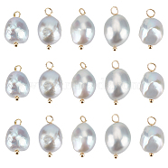 20Pcs Natural Freshwater Pearl Pendants, Potato Charms with Golden Plated Brass Loops, Silver, 16~17x8~9x8~8.5mm, Hole: 2.5~3mm(FIND-BBC0002-87)