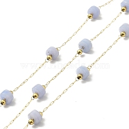 Ion Plating(IP) 316 Surgical Stainless Steel Paperclip Chains, with Natural Blue Lace Agate Column Beads, Soldered, Real 18K Gold Plated, with Spool, Link: 2.5x1x0.3mm(CHS-I019-12O)