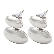 304 Stainless Steel Stud Earrings, Oval, Stainless Steel Color, 19.5x16.5mm(EJEW-K269-01P)