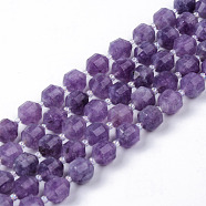 Natural Amethyst Beads Strands, Round, Dyed, Faceted, Purple, 8~9x10mm, Hole: 1.2mm, about 33~35pcs/strand, 14.76 inch(37.5cm)(G-R482-06A-10mm)