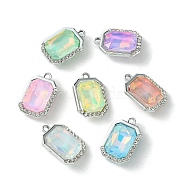 UV Plating Alloy with Mixed Color Glass Rhinestone Pendants, Rectangle, Platinum, 21x14x6.5mm, Hole: 2mm(FIND-B039-07P)