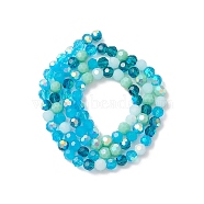 Electroplate Glass Beads Strands, Faceted(32 Facets), Half AB Color Plated, Round, Deep Sky Blue, 6x5mm, Hole: 1.4mm, about 100pcs/strand, 20.87''(53cm)(EGLA-YW0002-A01)