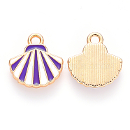 Alloy Enamel Charms, Shell Shape, Light Gold, Blue Violet, 13x13x2mm, Hole: 1.6mm(ENAM-S121-035)