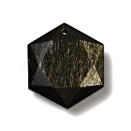 Natural Golden Sheen Obsidian Pendants, Faceted, Hexagon, 31x27x10mm, Hole: 1.6mm(G-D471-04)