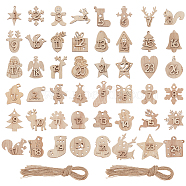 2 Sets 2 Styles Christmas Advent Calendar Number Wooden Numbers Pendant Decorations, Wooden Number 1-24 Christmas Craft, for Christmas Tree Decoration, with Jute Rope, Rope: 1mm, Pendants: 31.5~45x30~43.5x5.5mm, Hole: 2mm, 1 set/style(AJEW-NB0005-40)