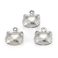 316 Surgical Stainless Steel Charms, Cat, Stainless Steel Color, 11x10x4.5mm, Hole: 1mm(X-STAS-C026-14P)