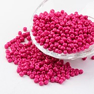 6/0 Baking Paint Glass Seed Beads, Camellia, 4~5x3~4mm, Hole: 1~2mm, about 427pcs/50g(X-SEED-S003-K5)