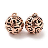 Alloy Pendants, Hollow Round, Red Copper, 29.5x25mm, Hole: 3mm(FIND-G064-07R)