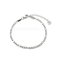 Stainless Steel Figaro Chain Bracelet, Stainless Steel Color, 7-1/8 inch(18cm)(PW-WG50942-01)