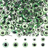 100 Pairs 10 Style Glass Craft Needle Felting Eyes, with Iron Pins, Doll Making Accessories, Flat Round, Lime Green, 8~24x2.5~12mm, 10 pairs/style(DIY-GO0001-45)