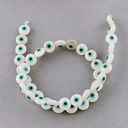 Natural Sea Shell Beads Strands, Flat Round with Evil Eye, Creamy White, 9x5mm, Hole: 1.5mm, about 40pcs/strand, 13.5 inch(X-SSHEL-Q296-36)
