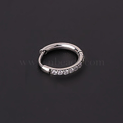 316 Stainless Steel Micro Pave Clear Cubic Zirconia Hoop Cartilage Earrings, Ring, Stainless Steel Color, 11.3mm, Inner Diameter: 8mm(WG9FB89-05)