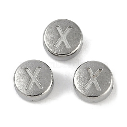 Anti-Tarnish 304 Stainless Steel Beads, Flat Round with Letter, Stainless Steel Color, Letter X, 7x3.8mm, Hole: 1.8mm(STAS-L082-019X-P)