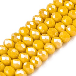 Electroplate Glass Beads Strands, Pearl Luster Plated, Faceted, Rondelle, Gold, 2.9~3.3x2mm, Hole: 0.8mm, about 148~150pcs/strand, 39.5~40cm(EGLA-A044-P2mm-A29)