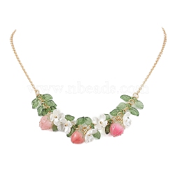 Epoxy Resin & Acrylic Pendant Necklace, Brass Cable Chains, Strawberry, Mixed Color, 17.32 inch(44cm)(NJEW-TA00162)