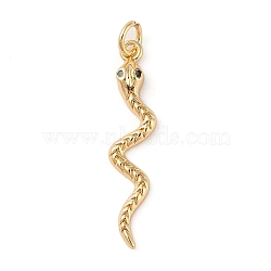 Brass Micro Pave Cubic Zirconia Pendants, with Jump Ring, Real 18K Gold Plated, Snake, 30x7x3mm, Hole: 3mm(X-ZIRC-P121-03B-G)