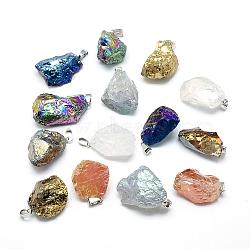 Electroplated Natural Quartz Crystal Pendants, with Iron Findings, Nuggets, 30~40x20~27x16~20mm, Hole: 6x3mm(G-Q481-20)