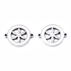 304 Stainless Steel Enamel Links Connectors, Laser Cut, Flat Round with 6-Petal Flower, White, Stainless Steel Color, 14.5x18.5x2mm, Hole: 1.2mm(STAS-S080-005P)