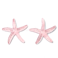 Translucent Resin Sea Animal Cabochons, Glitter Starfish, Pink, 37x39x6mm(RESI-B016-01B)