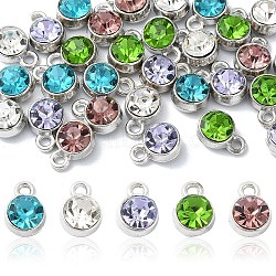 30Pcs 5 Colors Flat Round Alloy Charms, with Glass Rhinestone, Birthstone Charms, Cadmium Free & Lead Free, Mixed Color, 10x7x5.3mm, Hole: 1.6mm, 6Pcs/color(RGLA-YW0002-06)