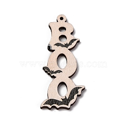 Single Face Printed Wood Pendants, Hallowmas's Day Charms, Word, 54.5x23.5x2.5mm, Hole: 1.6mm(WOOD-B009-01D)