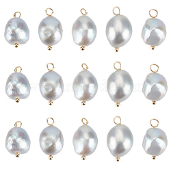 20Pcs Natural Freshwater Pearl Pendants, Potato Charms with Golden Plated Brass Loops, Silver, 16~17x8~9x8~8.5mm, Hole: 2.5~3mm(FIND-BBC0002-87)
