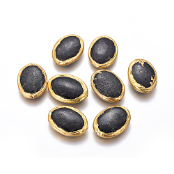 Natural Black Fossil Beads, with Golden Plated Brass Findings, Oval, 33~35x24~25x7~9mm, Hole: 0.8mm(G-F633-14A)