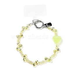 Glass & Iron Beads Mobile Straps, with Mobile Phone Lanyard Patch, Heart, Yellow, 20cm(AJEW-H153-03B-03)