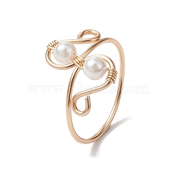 Shell Pearl Finger Rings, Copper Wire Wrapped Ring for Women, White, Inner Diameter: 18mm(RJEW-TA00131)