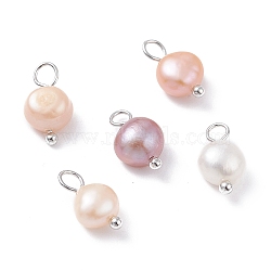 Natural Cultured Freshwater Pearl Charms, with Platinum Brass Ball Head Pins, Two Sides Polished, Seashell Color, 10~12x6.5~8x4~5.5mm, Hole: 2.3~2.6mm(X-PALLOY-JF01099-02)