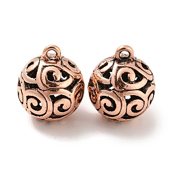 Alloy Pendants, Hollow Round, Red Copper, 29.5x25mm, Hole: 3mm(FIND-G064-07R)
